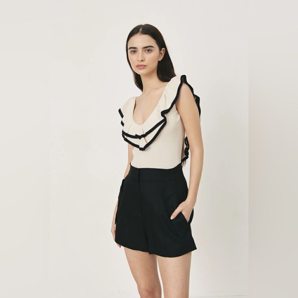 NWT SEROV KNIT BODYSUIT OFF WHITE & BLACK TRIM large